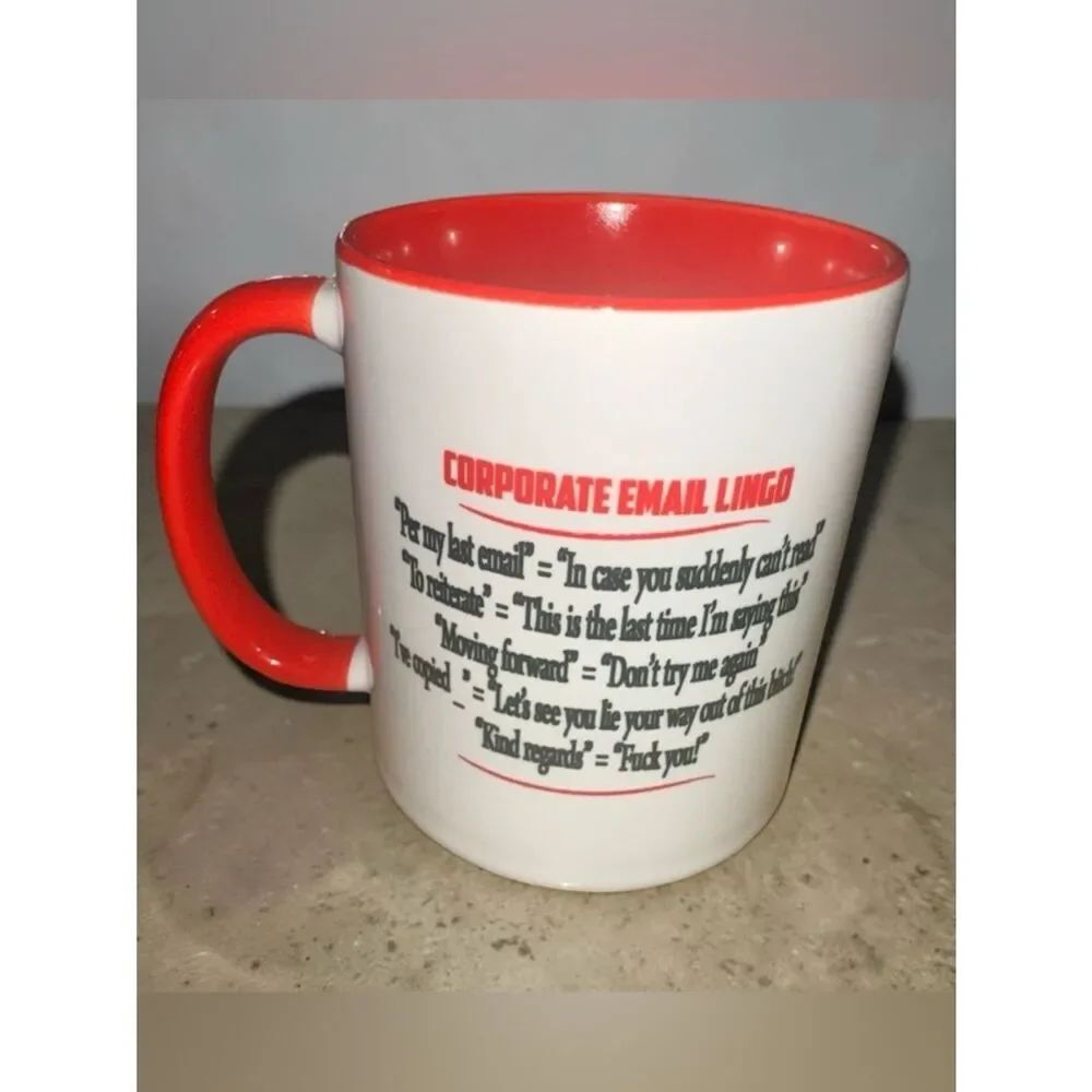 Red and White Funny Corporate Email Lingo Mug